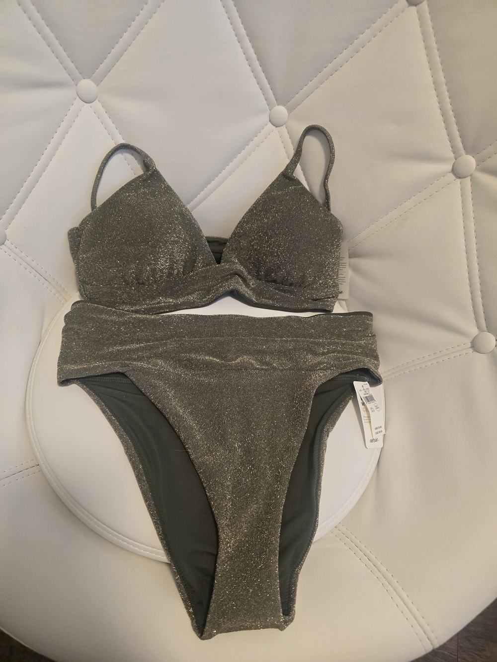 American Eagle Outfitters Shimmery Olive Green Bikini Set